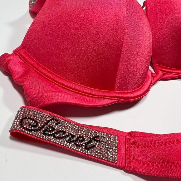 Victoria Secret 32D S Bombshell Push Up Bikini Top THONG Set LOGO Shine Strap - Picture 4 of 11